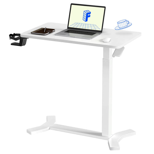 PRODUCTO 632-2 FLEXISPOT Mesita de noche ajustable para uso médico con ruedas Escritorio neumático móvil de pie Escritorio para computadora portátil Carro con ruedas para computadora Mesa móvil para uso hospitalario en el hogar (27.6" W x 15.7" D, blanco)