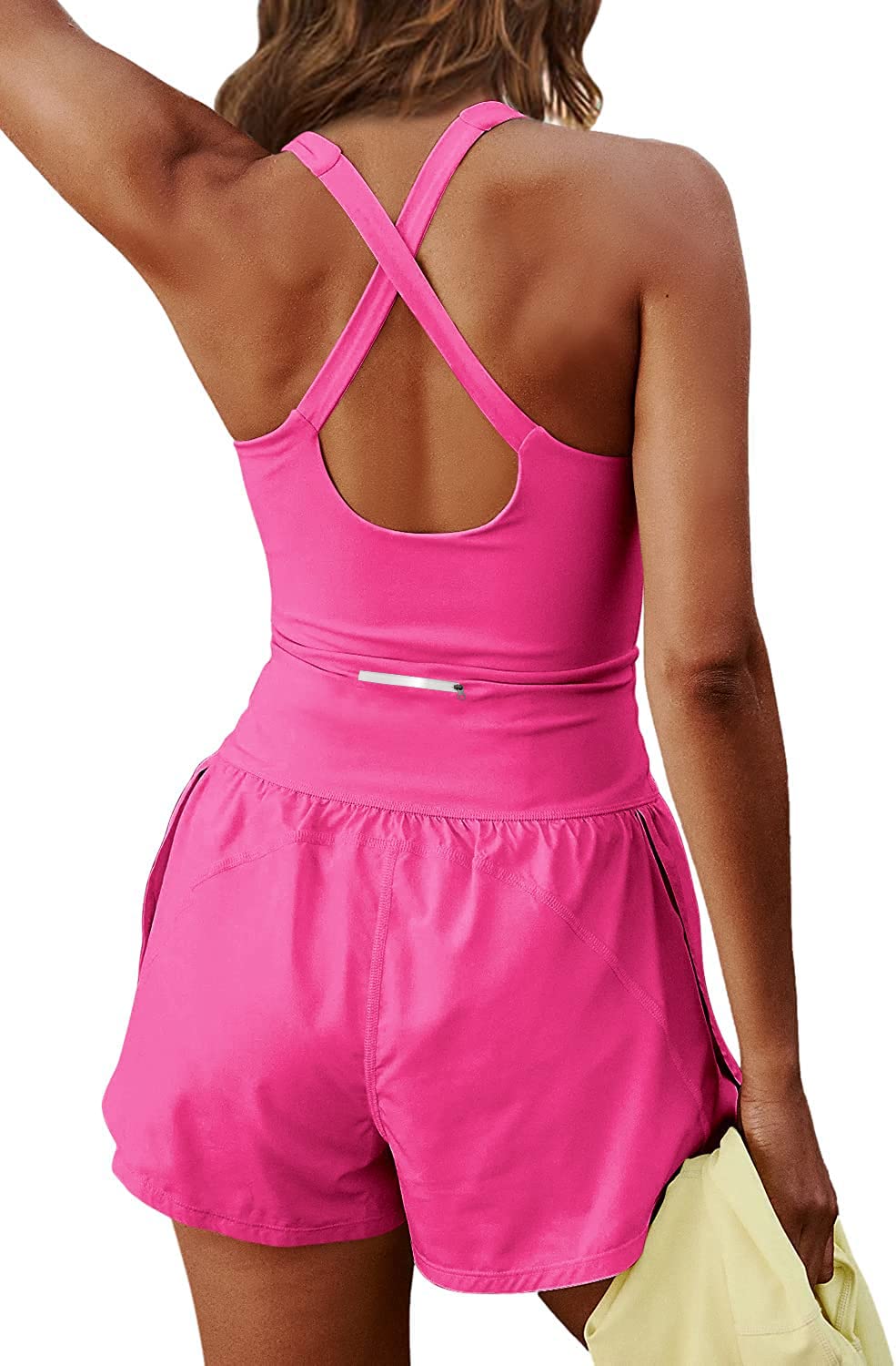 PRODUCTO 760-1 Hotexy Mameluco atlético de entrenamiento para mujer, sujetadores acolchados para correr, mono de ejercicio de una pieza, pantalones cortos, ropa de tenis, trajes con bolsillo trasero con cremallera