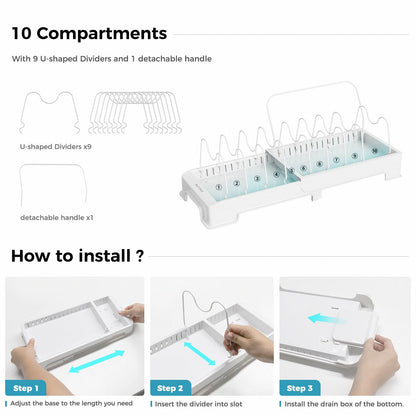 PRODUCTO 679-3 Organizador de tapas de ollas expandible - Organizador de ollas y sartenes para gabinete con 10 compartimentos ajustables y asa - Organizador de estantes para ollas y estante para tapas de ollas para tablas de cortar, platos, fuentes