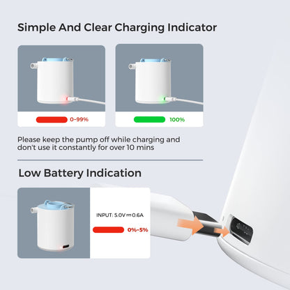 PRODUCTO 638  Bomba de aire pequeña y portátil Ultra-Mini bomba con batería de 1300 mAh USB recargable para inflar y desinflar para flotadores de piscina, cama de aire, colchón de aire, anillo de natación, bolsas de almacenamiento al vacío (azul)