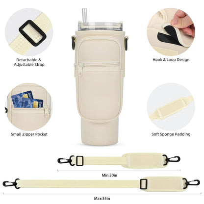 PRODUCTO 713-2 GOEWY Bolsa portabotellas para vaso Stanley de 40 oz con bolsillo para teléfono Soporte para botella de agua con correa Bolsa de neopreno para botella de agua para accesorios de taza Stanley