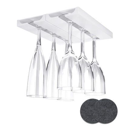 PRODUCTO 648-1 PTBeenta Estante de plástico para copas de vino, soporte para copas de vino sin perforación debajo del estante y gabinete, colgador organizador para copas colgantes para gabinete de bar, cocina, paquete de 2, blanco, 2 posavasos incluidos