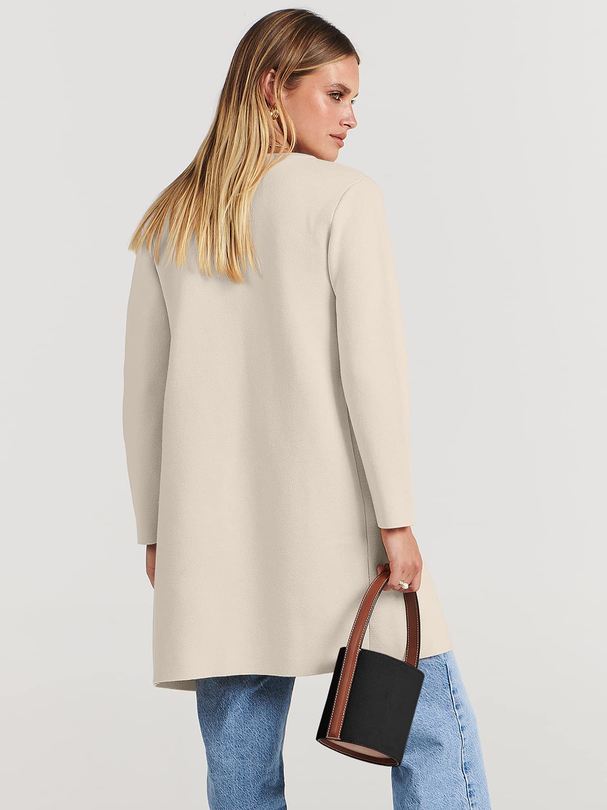 PRODUCTO 708 ANRABESS Cárdigan ligero de punto con frente abierto para mujer, suéter largo informal, abrigo, chaqueta para mujer, abrigo de otoño 2024 715kaqi-S Beige