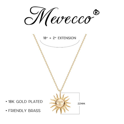 PRODUCTO 653-3 MEVECCO Collar de sol Chapado en oro de 18 quilates Collar de dijes de oro delicado Gargantilla con colgante de dijes celestiales de sol para mujer Collar de capas con rayos de sol de oro delicado Regalo de Navidad para ella