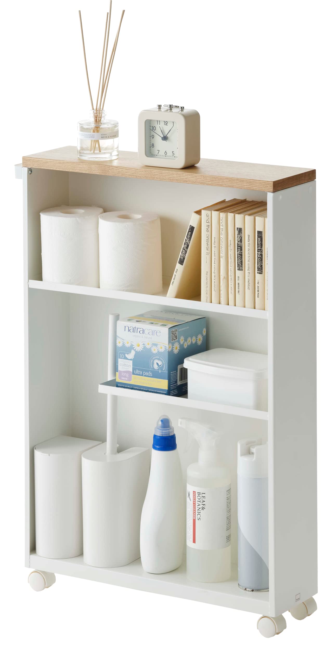 PRODUCTO 799 Yamazaki Home Tower, carrito de baño delgado con ruedas y asa, color blanco Home 2294 Dispensador organizador de almacenamiento de papel higiénico, talla única, blanco