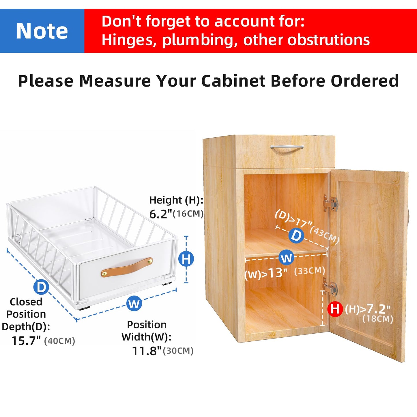 PRODUCTO 796 Organizador de gabinete extraíble fijo con nanopelícula adhesiva, estantes de despensa deslizables de alta resistencia, almacenamiento en cajones, canasta de gabinete de malla deslizante con asa para cocina, baño, hogar, 11.8W"X 15.7D"X6.2"H