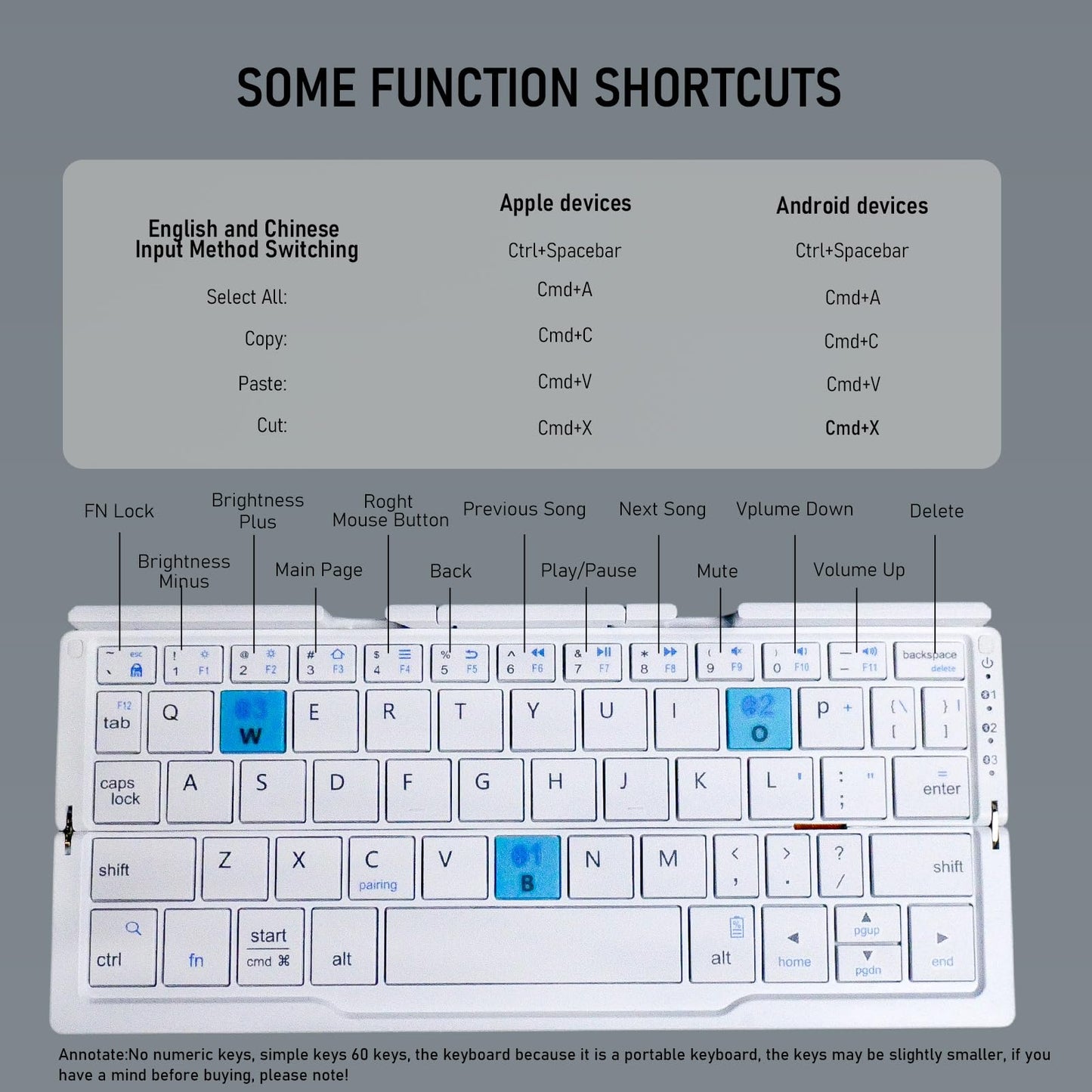 PRODUCTO 762 Teclado Bluetooth plegable con soporte magnético, mini teclado Bluetooth silencioso de aleación de aluminio, teclado portátil ligero de viaje, teclado portátil de bolsillo recargable para tableta, iPad, teléfonos