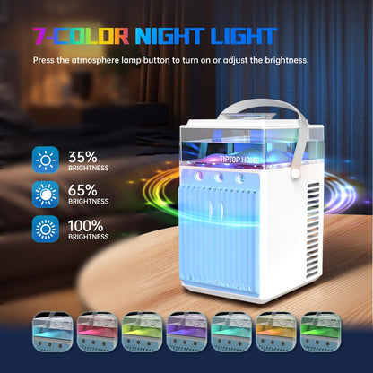 PRODUCTO 783 Aires acondicionados portátiles, humidificador enfriador personal evaporativo recargable 4 en 1 con 6 cajas de hielo, mini aire acondicionado silencioso de 3 velocidades con LED, aire acondicionado ventilador , tienda de campaña, dormitorio