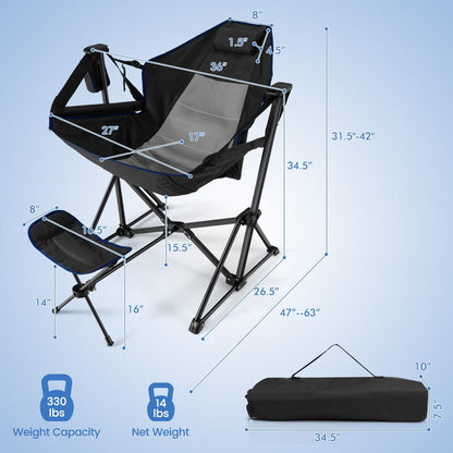 PRODUCTO 693 HAPPYGRILL Hamaca Silla de Camping Silla Columpio Plegable para Acampar con Reposapiés Retráctil, Almohada para la Cabeza Acogedora, Bolsa de Transporte, Mecedora Ligera y Portátil para Acampar Pesca Picnic