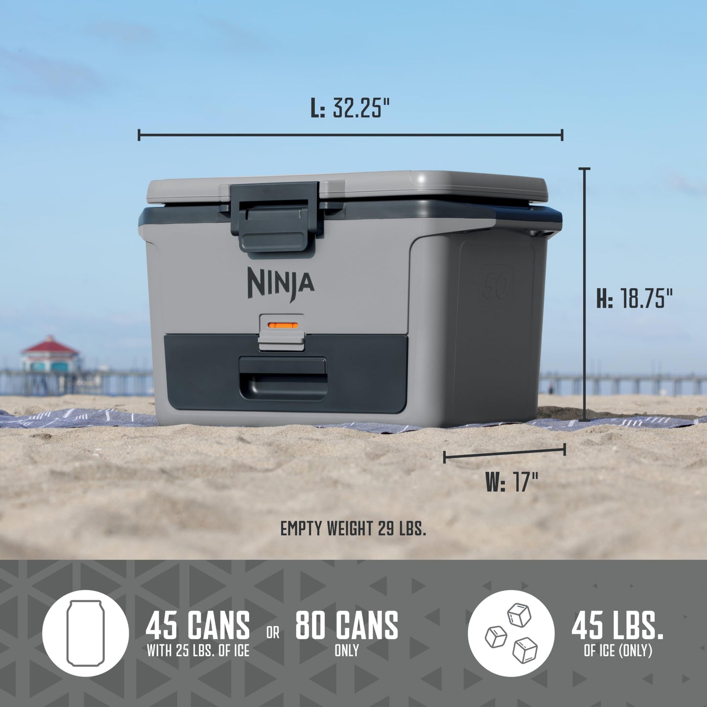 Ninja FB151GY FrostVault 50qt Hard Cooler with Dry Zone, Integrated Fridge-Temp Dry Storage Drawer, Premium Heavy-Duty Insulated Cooler, Keeps Ice for Days, Slate Gray