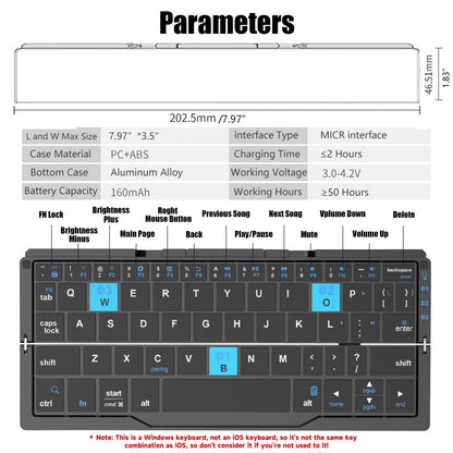 PRODUCTO 762 Teclado Bluetooth plegable con soporte magnético, mini teclado Bluetooth silencioso de aleación de aluminio, teclado portátil ligero de viaje, teclado portátil de bolsillo recargable para tableta, iPad, teléfonos