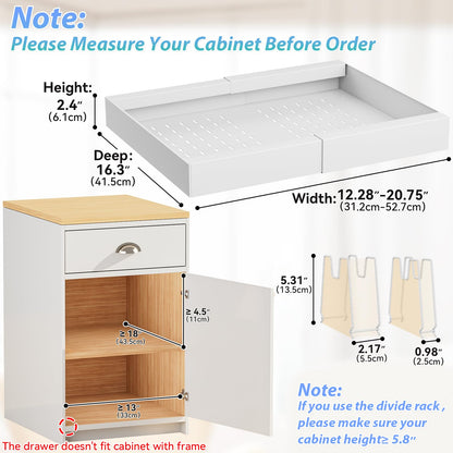 PRODUCTO 779 OVICAR Cajón organizador de gabinete expandible - Cajones de gabinete extraíbles Estante de almacenamiento adhesivo deslizable con 4 estantes divisores para cocina, despensa, baño, hogar, 12.2 "-20.7" de ancho, blanco