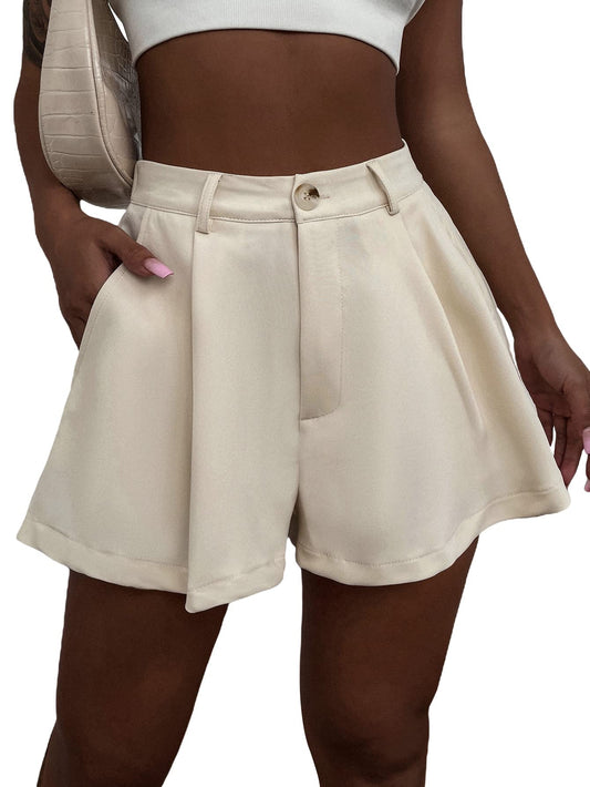 PRODUCTO 770 Verdusa Shorts de pierna ancha plisados con cintura alta elástica y bolsillo para mujer Albaricoque L