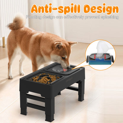 PRODUCTO 633-2 Dos en 1 Cuencos elevados\con alimentador lento sin derrames, 4 cuencos elevados de altura ajustable para perros, cuencos antideslizantes para comida y agua para perros con soporte para perros, gatos y mascotas pequeños, medianos y grandes