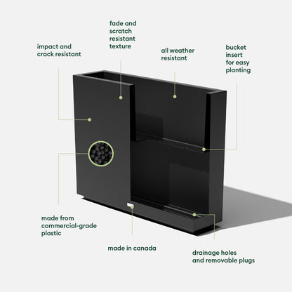 PRODUCTO 729-1 Macetero de plástico Veradek Block Series Span – Macetero rectangular alto para patio/porche al aire libre | Durable para todo clima con cubo extraíble | Diseño moderno para plantas, flores, jardín.