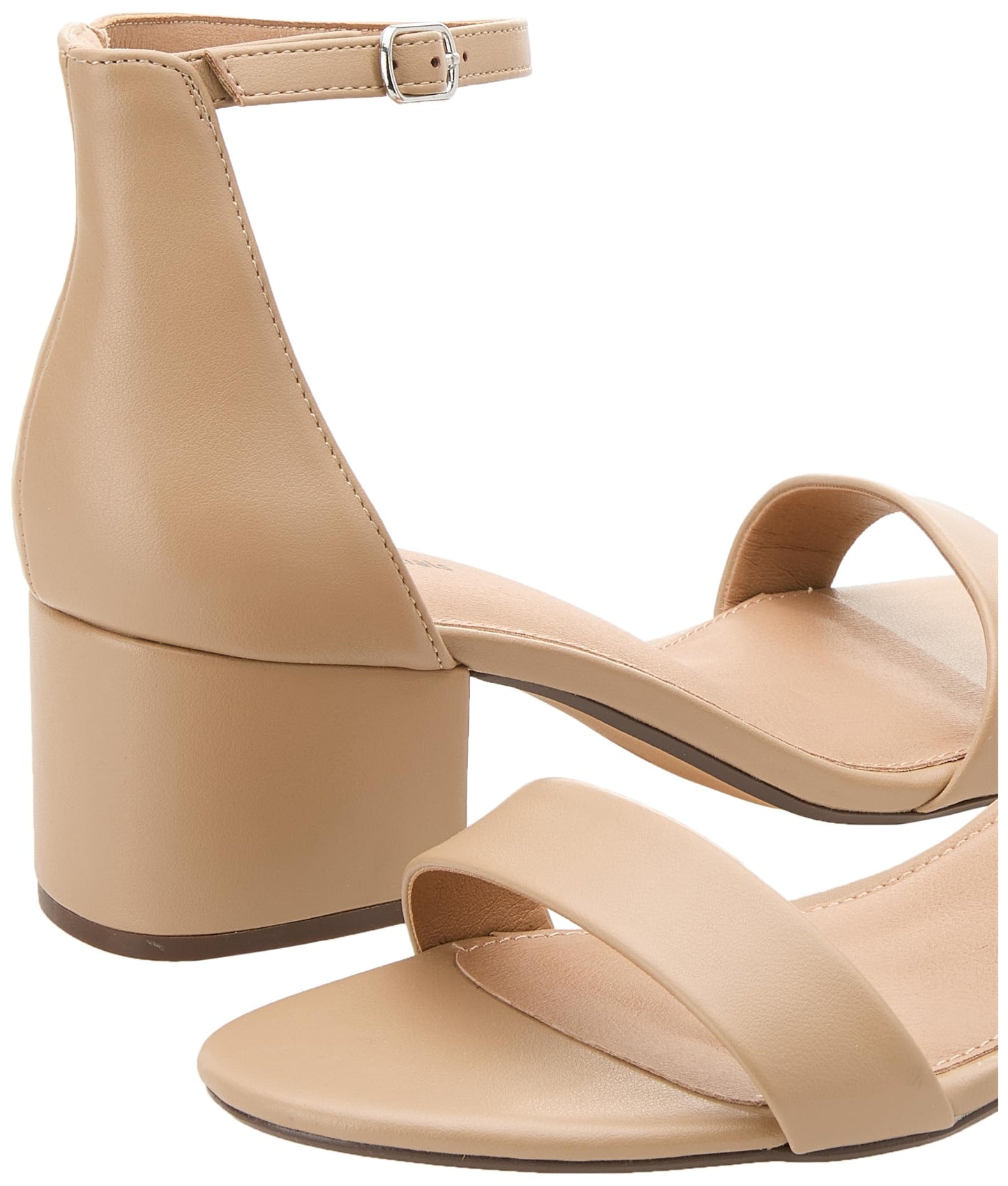 PRODUCTO 763-2 Amazon Essentials Sandalia de tacón con dos correas para mujer, piel sintética beige, 7