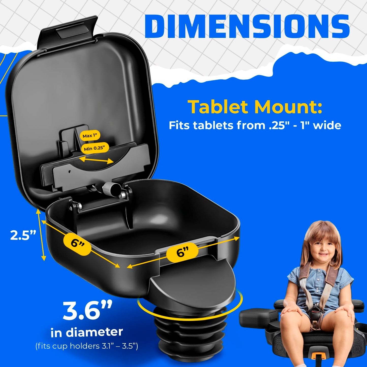 PRODUCTO 733 Consola integral para niños para asiento de automóvil - Organizador de automóvil mejorado para niños Soporte para tableta ajustable - Consola portavasos para asiento de automóvil con contenedor de almacenamiento