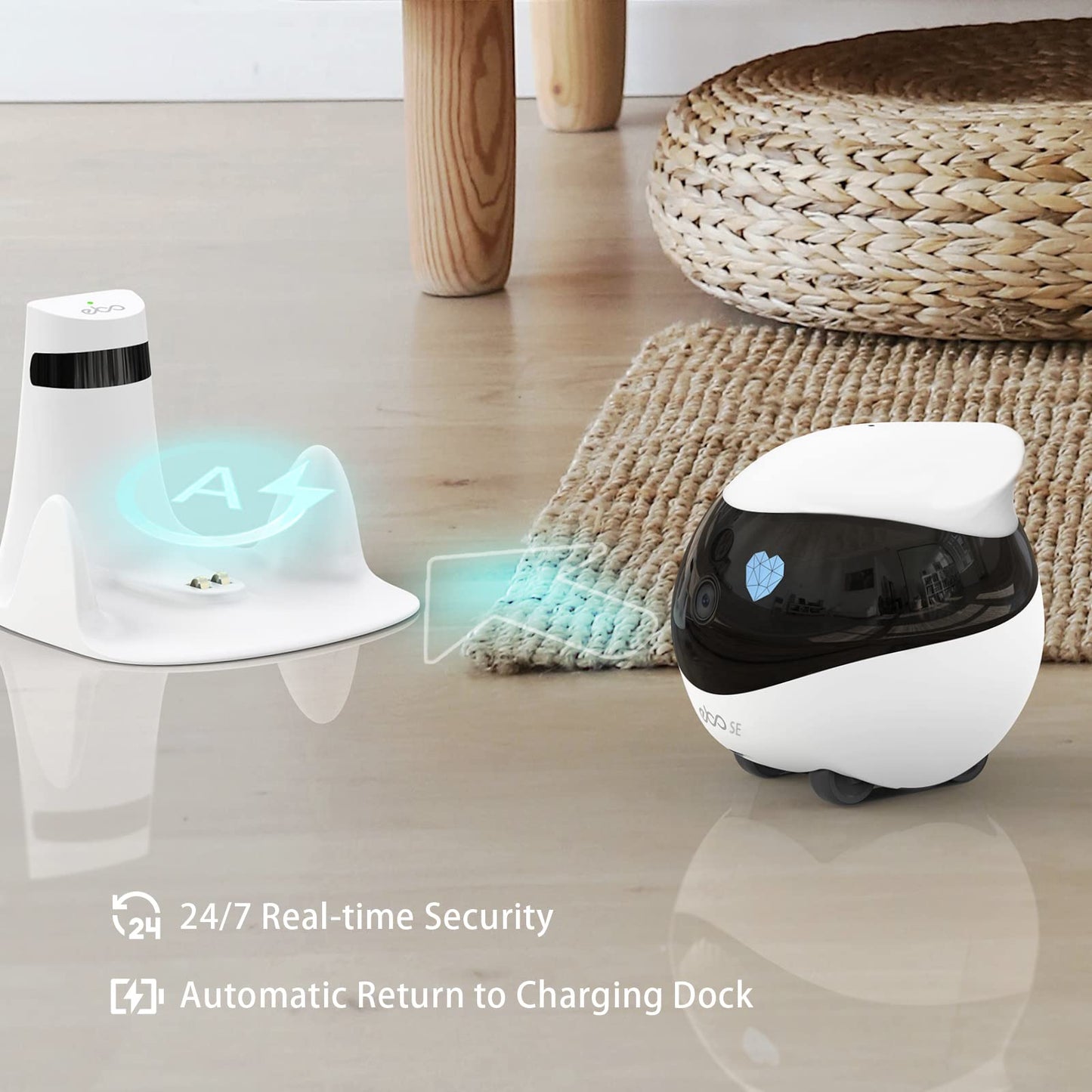 PRODUCTO 704 Cámara de seguridad para el hogar Enabot con carga automática, visión nocturna, cámara inalámbrica para mascotas, bebés mayores, almacenamiento SD de 16 GB, control remoto por aplicación