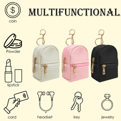 PRODUCTO 721 LYDZTION 3 Piezas Mini Mochila Linda Bolsa de Cosméticos para Mujeres, Bolsa de Maquillaje de Cuero PU Bolsillo para Llaves Bolsa para Lápiz Labial Titular de la Tarjeta Organizador de Cables de Datos Bolsa con Cremallera, Negro Beige Rosa