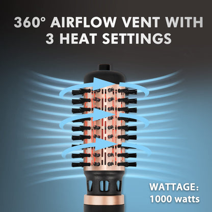 PRODUCTO 678-3 DAILYLIFE Cepillo secador de pelo, cepillo giratorio para secador de pelo con 2 cepillos (1,5" y 2"), cepillo de aire caliente 4 en 1 y voluminizador estilizador para secar, rizar, alisar, peinar, negro, dorado