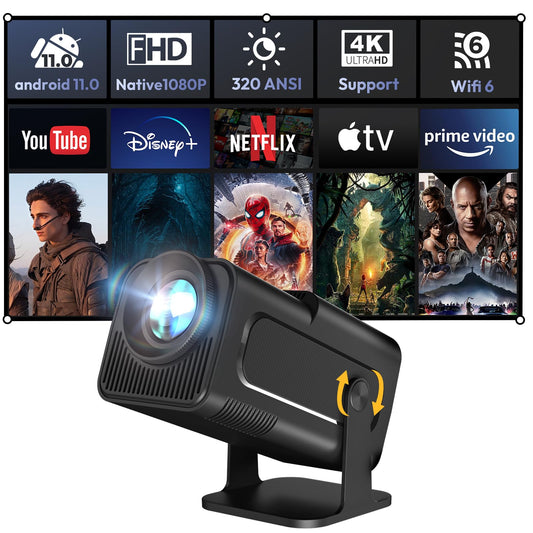 PRODUCTO 797 Mini proyector inteligente XGODY Gimbal5 Android 11 Proyector Full HD Nativo 1080P 4K Soporte 5G WiFi 6 Bluetooth 5.0 Proyector de películas para el hogar Enfoque eléctrico Keystone automático 180 Rotación para PC/Lap/PS5 Negro opaco