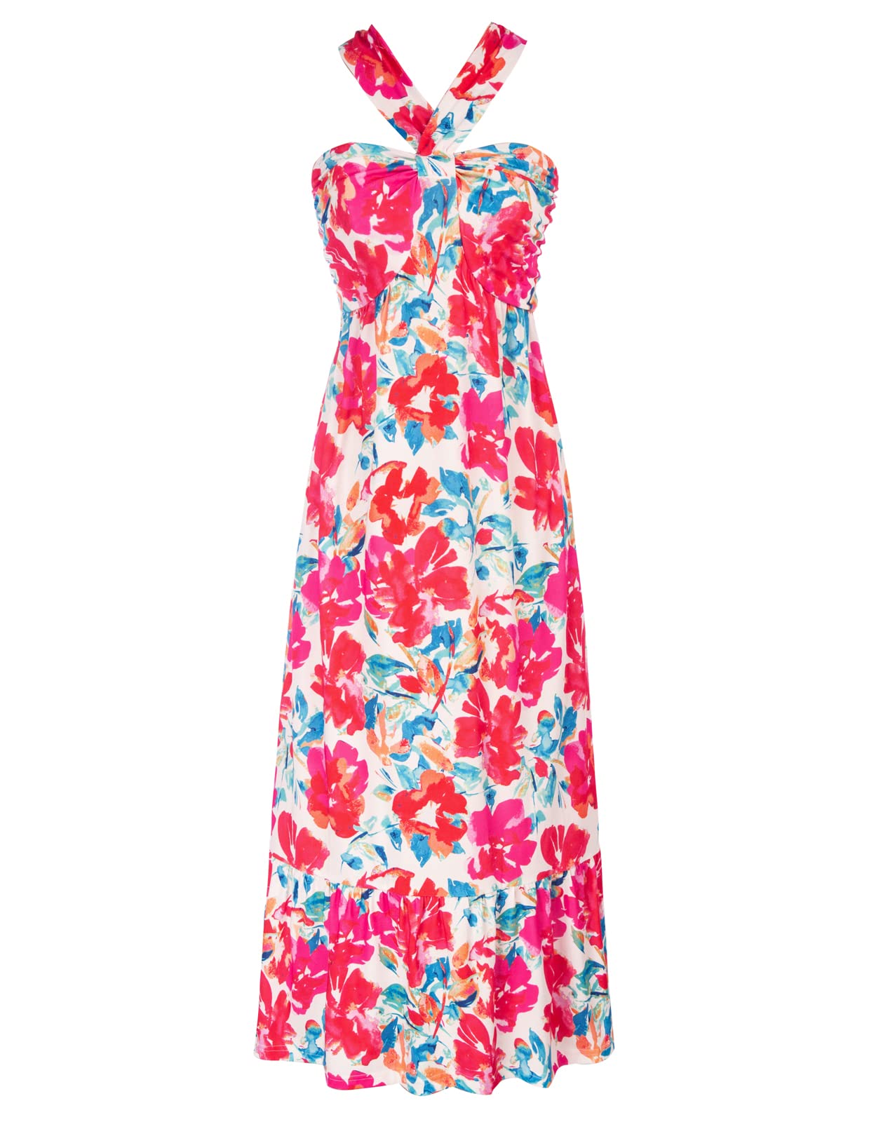 PRODUCTO 759-2 2024 Vestidos largos maxi florales de corte A fluidos con cuello halter de verano para mujer Multicolor S