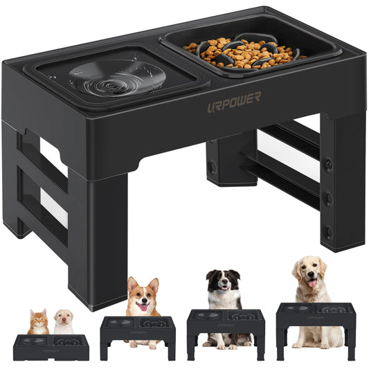 PRODUCTO 633-2 Dos en 1 Cuencos elevados\con alimentador lento sin derrames, 4 cuencos elevados de altura ajustable para perros, cuencos antideslizantes para comida y agua para perros con soporte para perros, gatos y mascotas pequeños, medianos y grandes