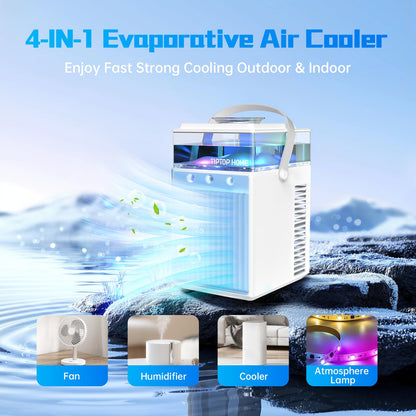 PRODUCTO 783 Aires acondicionados portátiles, humidificador enfriador personal evaporativo recargable 4 en 1 con 6 cajas de hielo, mini aire acondicionado silencioso de 3 velocidades con LED, aire acondicionado ventilador , tienda de campaña, dormitorio