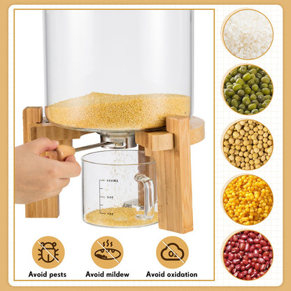 PRODUCTO 717 Tioncy Recipiente de Vidrio para Harina y Cereales de 8 litros Dispensador de Avena y arroz Contenedor de Almacenamiento Recipiente de Almacenamiento de Alimentos con Tapa hermética Soporte de Madera y Taza medidora