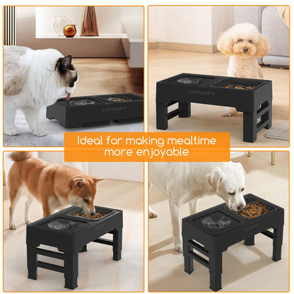 PRODUCTO 633-2 Dos en 1 Cuencos elevados\con alimentador lento sin derrames, 4 cuencos elevados de altura ajustable para perros, cuencos antideslizantes para comida y agua para perros con soporte para perros, gatos y mascotas pequeños, medianos y grandes