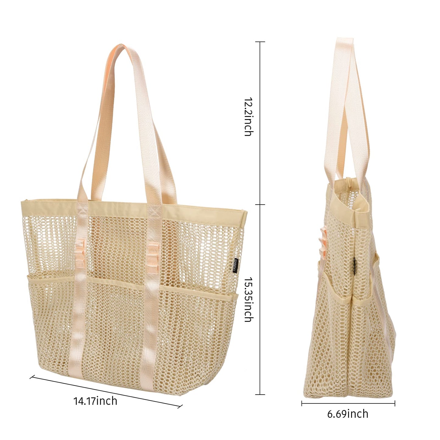 PRODUCTO 722-2 Tainehs Bolso de playa de malla Bolso grande Actualización 2024 para mujeres con múltiples bolsillos para picnic en la playa Vacaciones Viajes familiares Natación Bolsa impermeable para piscina Artículos esenciales de viaje