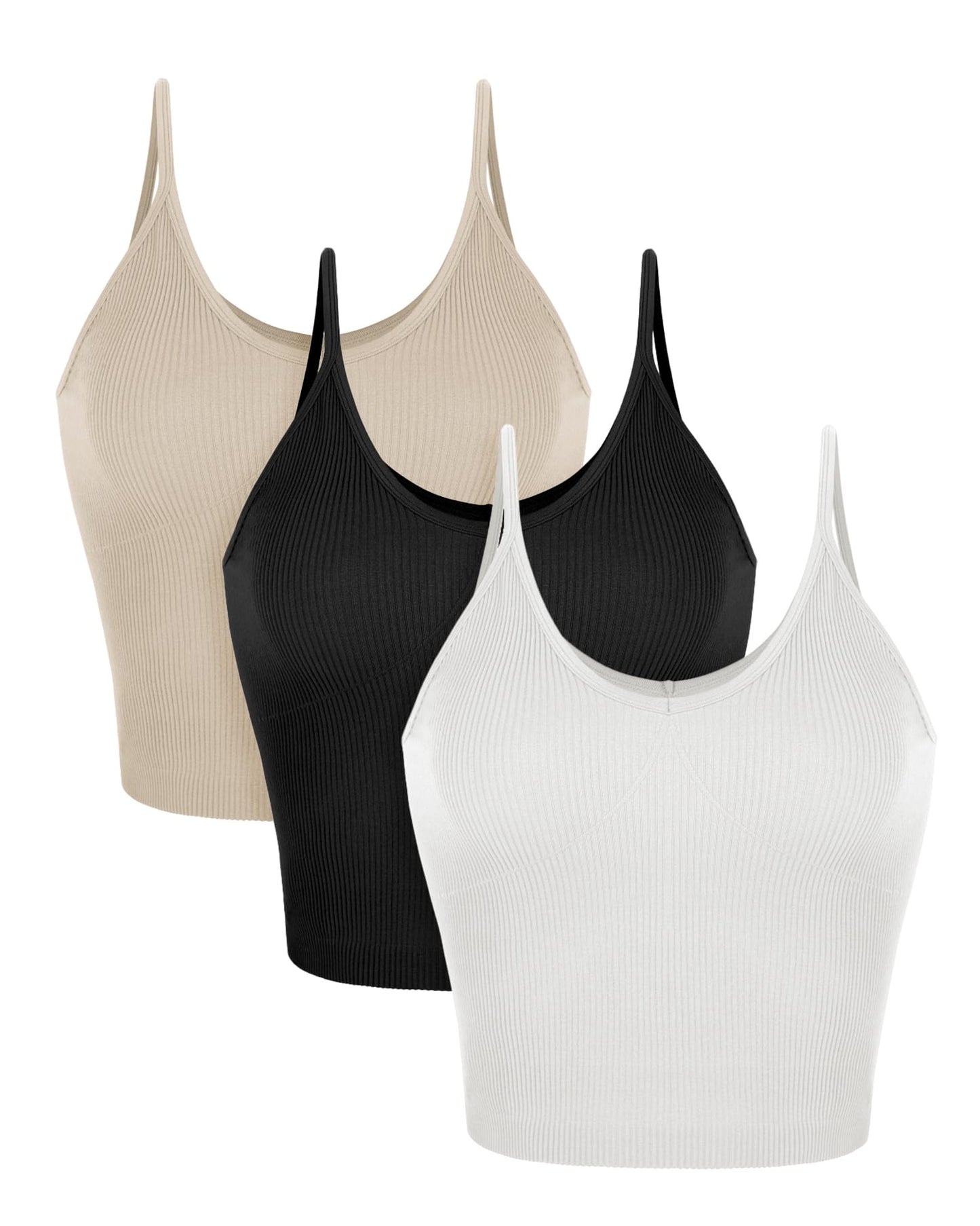 PRODUCTO 708-2 ODODOS Paquete de 3 camisetas sin mangas con cuello en V para mujer, camisetas cortas suaves de punto acanalado, hongo+negro+blanco, X-Small/Small