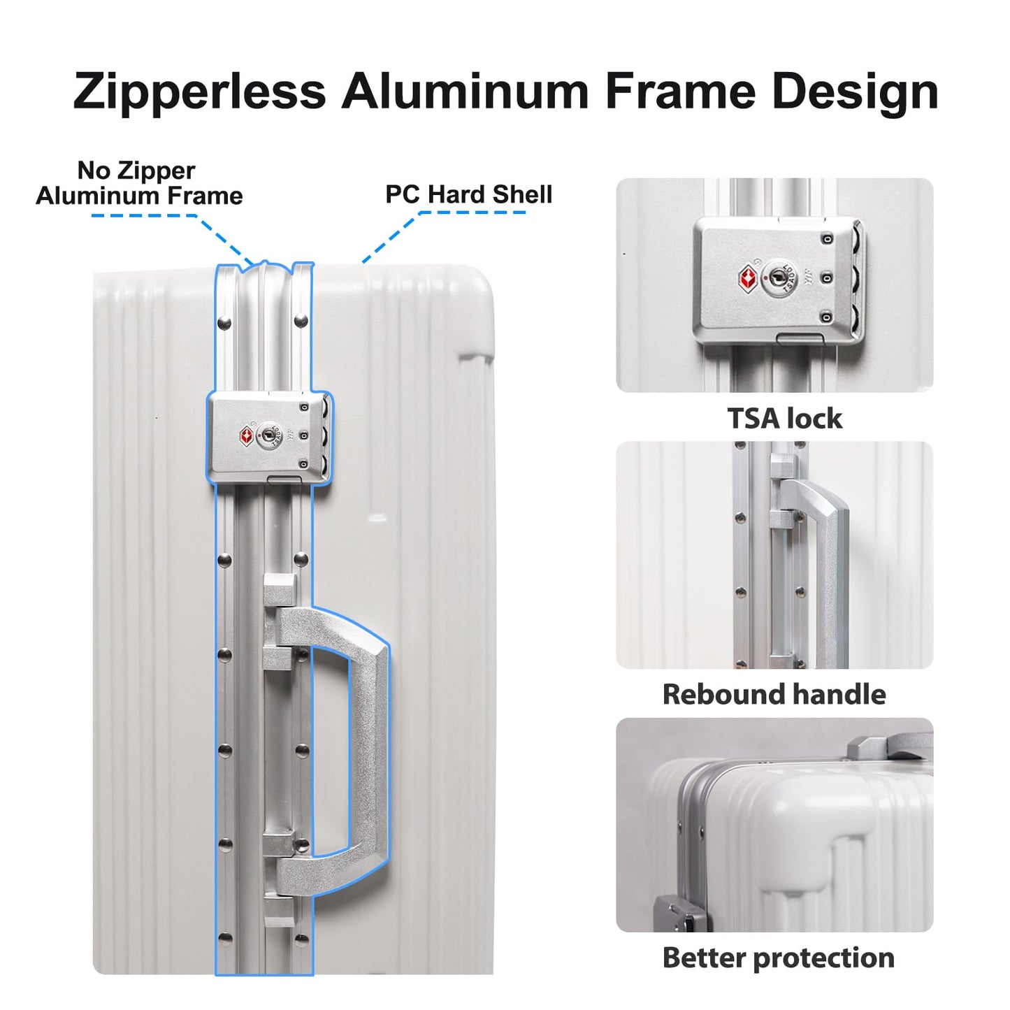 PRODUCTO 662 LAZEYARD Equipaje con estructura de aluminio con portavasos y puerto USB, compartimento delantero, cerradura TSA, maleta rígida aprobada por aerolíneas con ruedas giratorias (blanco, 24 pulgadas)