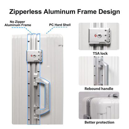 PRODUCTO 662 LAZEYARD Equipaje con estructura de aluminio con portavasos y puerto USB, compartimento delantero, cerradura TSA, maleta rígida aprobada por aerolíneas con ruedas giratorias (blanco, 24 pulgadas)