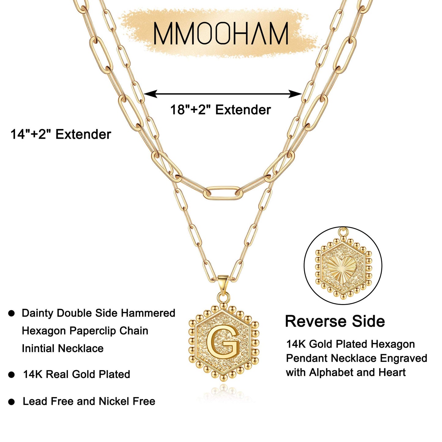 PRODUCTO 710-2 M MOOHAM Collares con iniciales en capas de oro para mujer - Collar llamativo con letra inicial G Collar Gargantilla Collares delicados en capas para mujer