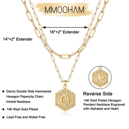 PRODUCTO 710-2 M MOOHAM Collares con iniciales en capas de oro para mujer - Collar llamativo con letra inicial G Collar Gargantilla Collares delicados en capas para mujer