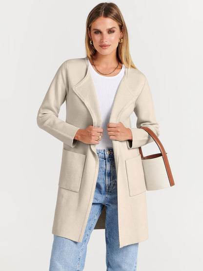 PRODUCTO 708 ANRABESS Cárdigan ligero de punto con frente abierto para mujer, suéter largo informal, abrigo, chaqueta para mujer, abrigo de otoño 2024 715kaqi-S Beige