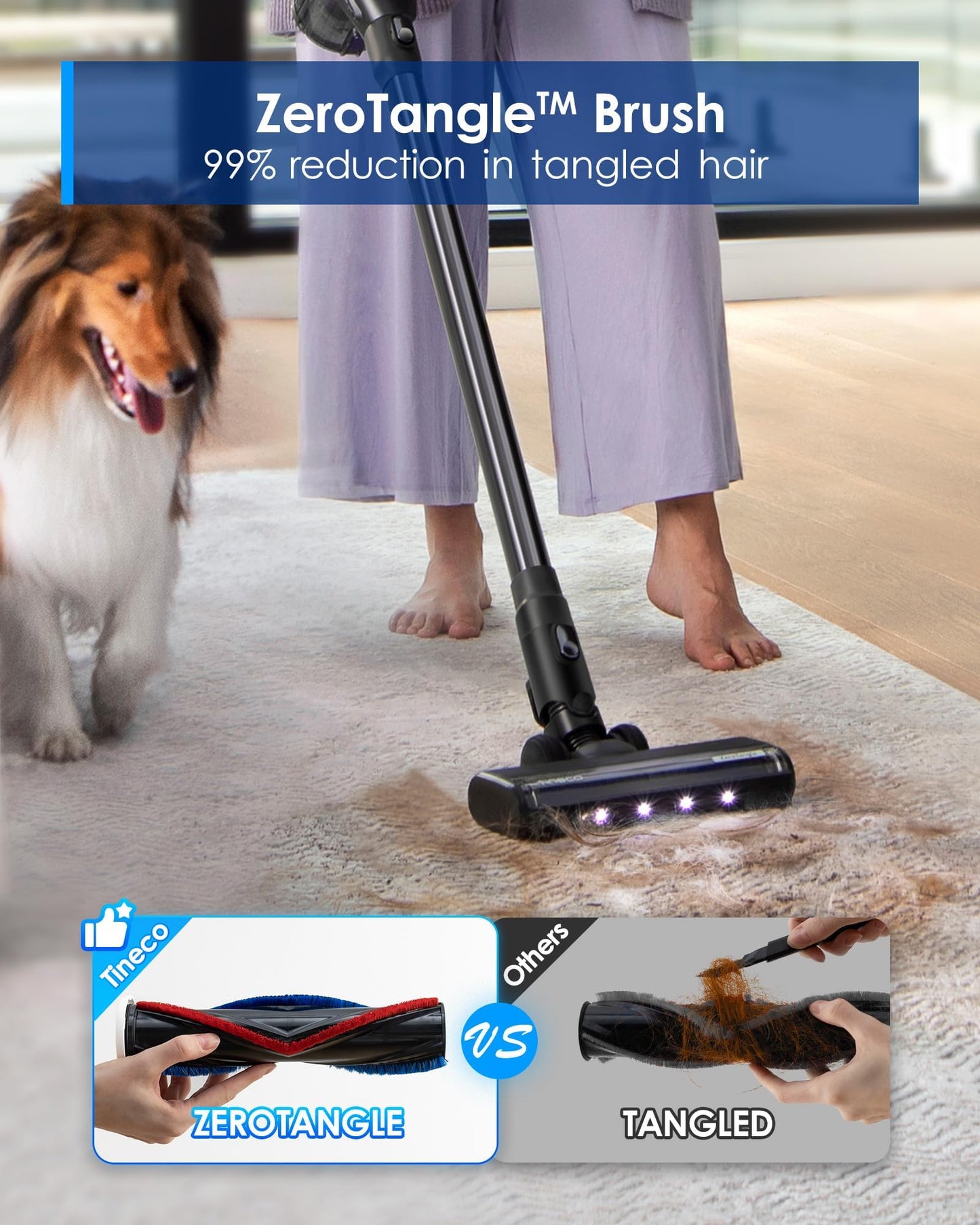 PRODUCTO 629 Tineco Pure ONE Station Aspiradora inalámbrica FurFree con base de polvo automática de 3 L, aspiradora Smart Stick, potente succión y peso ligero, cepillo ZeroTangl para suelos duros, alfombras y pelo de mascotas, azul