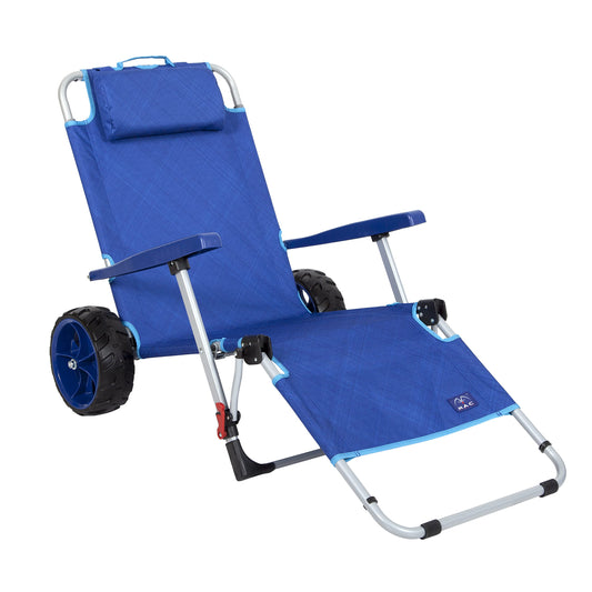 PRODUCTO 656 Mac Sports Beach Day - Chaise lounge plegable con combinación de carrito integrado y ruedas pesadas, perfecto para la playa, el patio, la piscina o el picnic