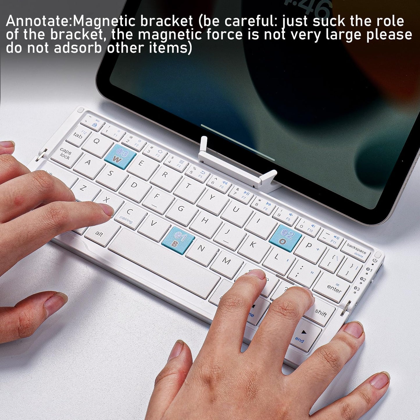 PRODUCTO 762 Teclado Bluetooth plegable con soporte magnético, mini teclado Bluetooth silencioso de aleación de aluminio, teclado portátil ligero de viaje, teclado portátil de bolsillo recargable para tableta, iPad, teléfonos