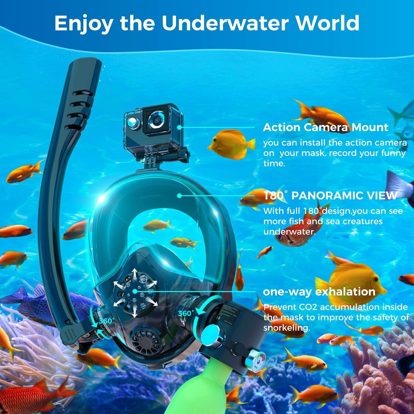 PRODUCTO 739 Mini tanque de buceo con máscara de esnórquel Tanque de buceo pequeño portátil de 0,5 L con máscara de buceo de cara completa Botella de poni reutilizable con certificación DOT Kit de cilindro de buceo para buceo recreativo S300Plus C