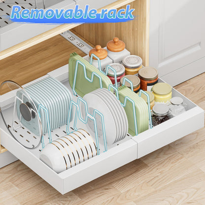 PRODUCTO 779 OVICAR Cajón organizador de gabinete expandible - Cajones de gabinete extraíbles Estante de almacenamiento adhesivo deslizable con 4 estantes divisores para cocina, despensa, baño, hogar, 12.2 "-20.7" de ancho, blanco