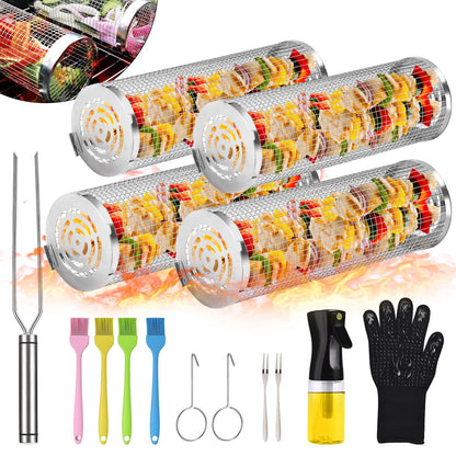 PRODUCTO 784 Cesta para parrilla 4 piezas,  barbacoa,  para parrilla rodante, Accesorios para parrilla de barbacoa de malla de acero inoxidable, Cestas para parrilla portátiles para  pescado, camarones, carne, verduras, papas fritas