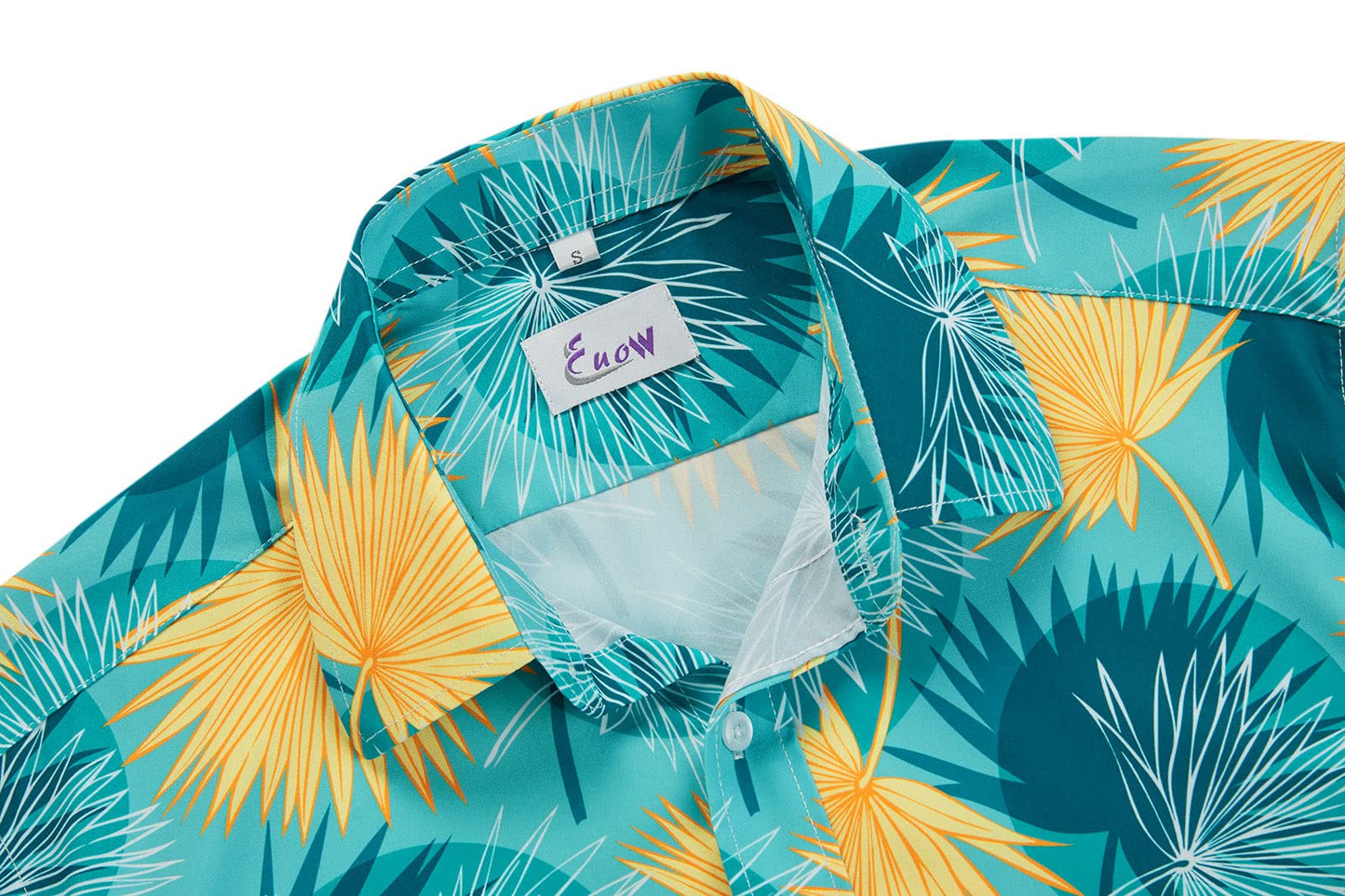 PRODUCTO 642-1 EUOW Camisa hawaiana de manga corta para hombre, camisas de vestir de playa de verano con botones estampados (hoja amarilla, L)