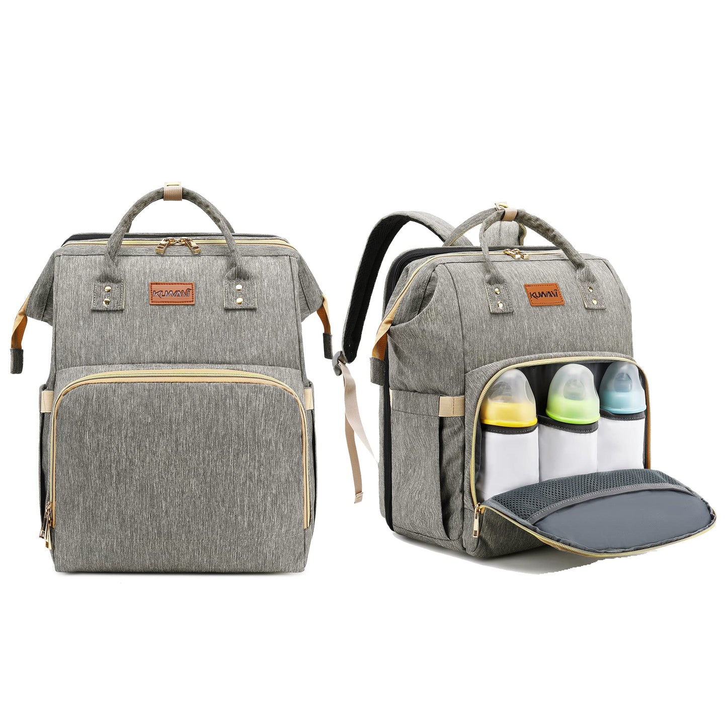 PRODUCTO 655 KUWANI Mochila para pañales, multifunción, bolsa cambiadora de viaje para papá/mamá, mochila grande unisex impermeable para pañales con correas para cochecito, búsqueda de registro de bebé (gris)