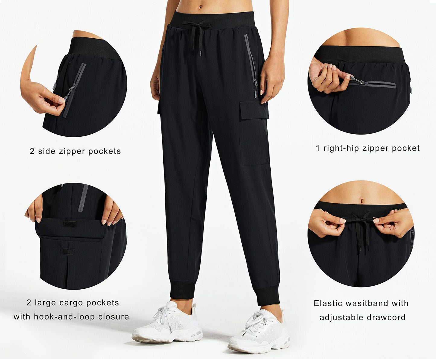 PRODUCTO 711-2 Libin Joggers tipo cargo para mujer, pantalones de senderismo ligeros de secado rápido, entrenamiento atlético, salón, informal, al aire libre, negro XS