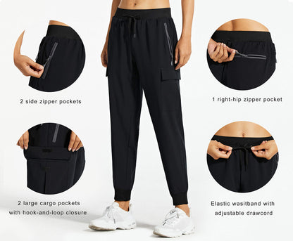 PRODUCTO 711-2 Libin Joggers tipo cargo para mujer, pantalones de senderismo ligeros de secado rápido, entrenamiento atlético, salón, informal, al aire libre, negro XS