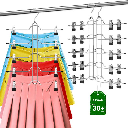 PRODUCTO 679-2 Perchas para faldas y pantalones que ahorran espacio - Paquete de 6 DOIOWN Perchas para faldas con clips Perchas para faldas y pantalones de 5 niveles para mujer Perchas de metal antideslizantes para jeans, pantalones cortos