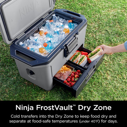 Ninja FB151GY FrostVault 50qt Hard Cooler with Dry Zone, Integrated Fridge-Temp Dry Storage Drawer, Premium Heavy-Duty Insulated Cooler, Keeps Ice for Days, Slate Gray