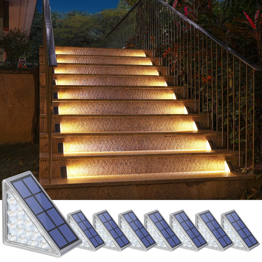 PRODUCTO 775 Luces de paso para exteriores, paquete de 8 luces solares de color blanco cálido para exteriores, impermeables IP67, encendido automático, luces solares para escalones, escaleras, patio, porche, puerta de entrada, acera y  terraza